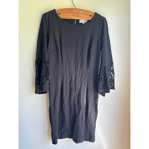 Nanette Lepore Dresses & Skirts - Nanette Lepore Womens Shift Dress Boat Neck Knee Length Lace Sleeve Black Size 6